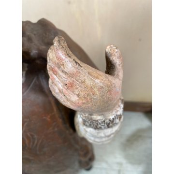 ANTICA COPPIA FIGURA SANTA SANTO SCULTURA LEGNO INTAGLIATO POLICROMO 78cm/h '600