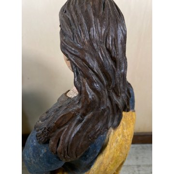 ANTICA COPPIA FIGURA SANTA SANTO SCULTURA LEGNO INTAGLIATO POLICROMO 78cm/h '600