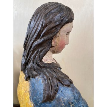 ANTICA COPPIA FIGURA SANTA SANTO SCULTURA LEGNO INTAGLIATO POLICROMO 78cm/h '600