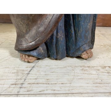 ANTICA COPPIA FIGURA SANTA SANTO SCULTURA LEGNO INTAGLIATO POLICROMO 78cm/h '600