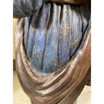 ANTICA COPPIA FIGURA SANTA SANTO SCULTURA LEGNO INTAGLIATO POLICROMO 78cm/h '600