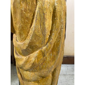 ANTICA COPPIA FIGURA SANTA SANTO SCULTURA LEGNO INTAGLIATO POLICROMO 78cm/h '600