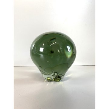 SCULTURA FIGURA ANIMALE IPPOPOTAMO VETRO Murano VERDE CRYSTAL HIPPOPOTAMUS 13 cm