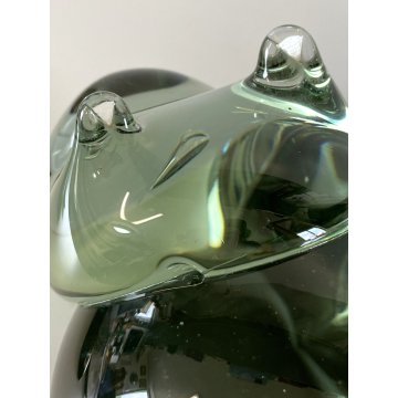 SCULTURA FIGURA ANIMALE IPPOPOTAMO VETRO Murano VERDE CRYSTAL HIPPOPOTAMUS 13 cm