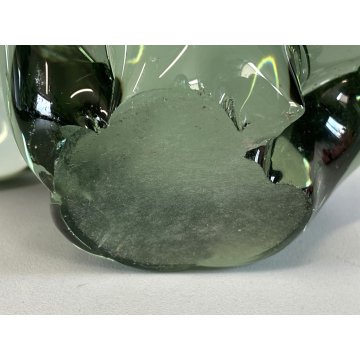 SCULTURA FIGURA ANIMALE IPPOPOTAMO VETRO Murano VERDE CRYSTAL HIPPOPOTAMUS 13 cm