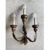 ANTICA APPLIQUE LAMPADA PARETE 3 LUCI FERRO BATTUTO DORATO DECORO FOGLIATO '900