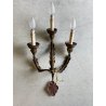 ANTICA APPLIQUE LAMPADA PARETE 3 LUCI FERRO BATTUTO DORATO DECORO FOGLIATO '900