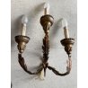 ANTICA APPLIQUE LAMPADA PARETE 3 LUCI FERRO BATTUTO DORATO DECORO FOGLIATO '900