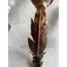 ANTICA APPLIQUE LAMPADA PARETE 3 LUCI FERRO BATTUTO DORATO DECORO FOGLIATO '900