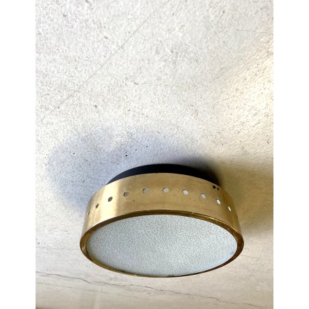 LAMPADARIO PLAFONIERA Stilnovo METALLO OTTONE VETRO ø 29cm MINIMALISTA '50