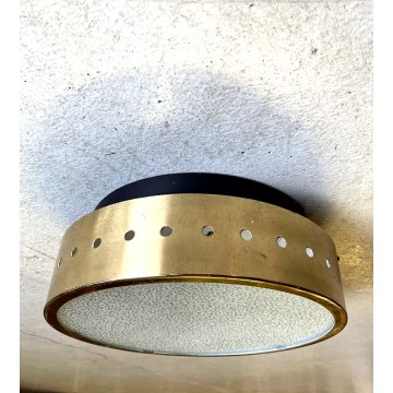 LAMPADARIO PLAFONIERA Stilnovo METALLO OTTONE VETRO ø 29cm MINIMALISTA '50