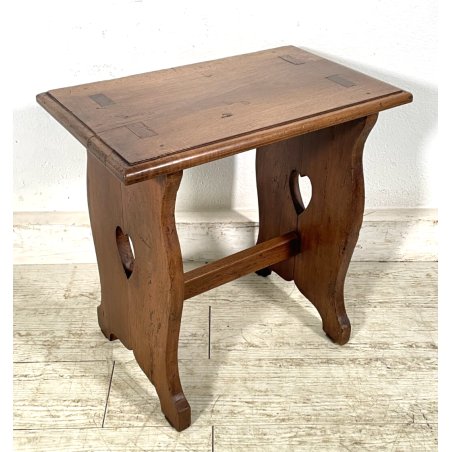 ANTICA SGABELLO CAVALLETTO TIROLESE LEGNO NOCE GAMBA A LIRA CUORE EPOCA '900 OLD