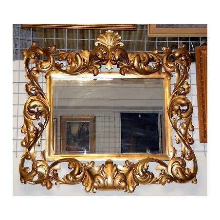 ENORME ANTICA SPECCHIERA BAROCCA DORATA CORNICE SPECCHIO GOLDEN MIRROR LEGNO