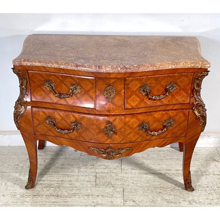 ANTICO COMO STILE LUIGI XV 3 CASSETTI epoca '900 MARMO BRONZO DORATO CASSETTIERA