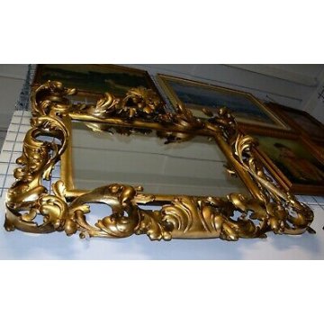 ENORME ANTICA SPECCHIERA BAROCCA DORATA CORNICE SPECCHIO GOLDEN MIRROR LEGNO