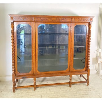 ANTICA LIBRERIA VETRINA LEGNO 3 ANTE CREDENZA PRIMI 900 ARMADIO CRISTALLERIA