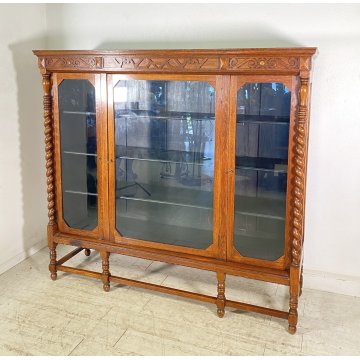 ANTICA LIBRERIA VETRINA LEGNO 3 ANTE CREDENZA PRIMI 900 ARMADIO CRISTALLERIA
