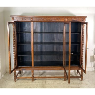 ANTICA LIBRERIA VETRINA LEGNO 3 ANTE CREDENZA PRIMI 900 ARMADIO CRISTALLERIA