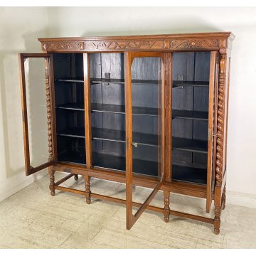 ANTICA LIBRERIA VETRINA LEGNO 3 ANTE CREDENZA PRIMI 900 ARMADIO CRISTALLERIA