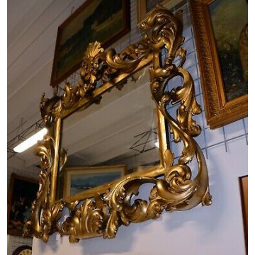 ENORME ANTICA SPECCHIERA BAROCCA DORATA CORNICE SPECCHIO GOLDEN MIRROR LEGNO