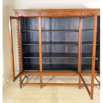 ANTICA LIBRERIA VETRINA LEGNO 3 ANTE CREDENZA PRIMI 900 ARMADIO CRISTALLERIA