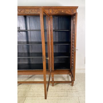 ANTICA LIBRERIA VETRINA LEGNO 3 ANTE CREDENZA PRIMI 900 ARMADIO CRISTALLERIA