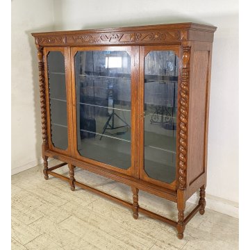 ANTICA LIBRERIA VETRINA LEGNO 3 ANTE CREDENZA PRIMI 900 ARMADIO CRISTALLERIA
