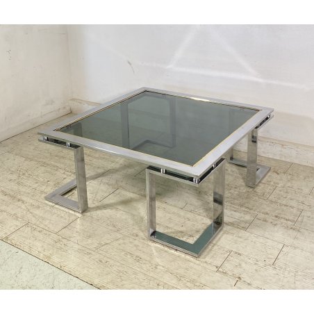 TAVOLINO DA SALOTTO ANNI 70 ACCIAIO CROMATO VETRO TABLE BASS DESIGN VINTAGE