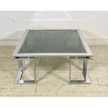 TAVOLINO DA SALOTTO ANNI 70 ACCIAIO CROMATO VETRO TABLE BASS DESIGN VINTAGE