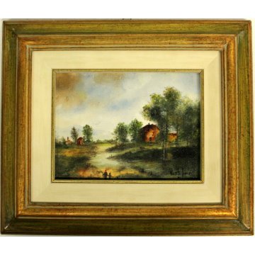 COPPIA QUADRI DIPINTI Livio Vasti PAESAGGIO CAMPAGNA CASCINE BOSCO RUSCELLO '900