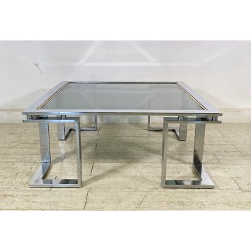 TAVOLINO DA SALOTTO ANNI 70 ACCIAIO CROMATO VETRO TABLE BASS DESIGN VINTAGE