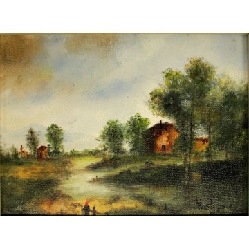 COPPIA QUADRI DIPINTI Livio Vasti PAESAGGIO CAMPAGNA CASCINE BOSCO RUSCELLO '900