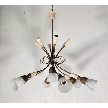 ANTICO LAMPADARIO LIBERTY ANNI 40/50 TREDICI PUNTI LUCE HANGING LAMP VINTAGE