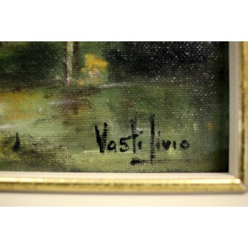 COPPIA QUADRI DIPINTI Livio Vasti PAESAGGIO CAMPAGNA CASCINE BOSCO RUSCELLO '900