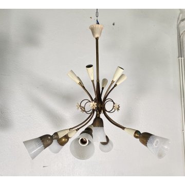ANTICO LAMPADARIO LIBERTY ANNI 40/50 TREDICI PUNTI LUCE HANGING LAMP VINTAGE