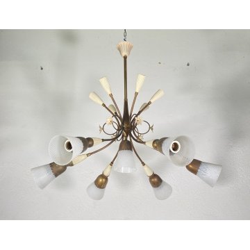 ANTICO LAMPADARIO LIBERTY ANNI 40/50 TREDICI PUNTI LUCE HANGING LAMP VINTAGE