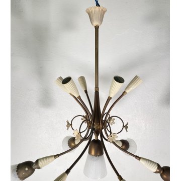 ANTICO LAMPADARIO LIBERTY ANNI 40/50 TREDICI PUNTI LUCE HANGING LAMP VINTAGE