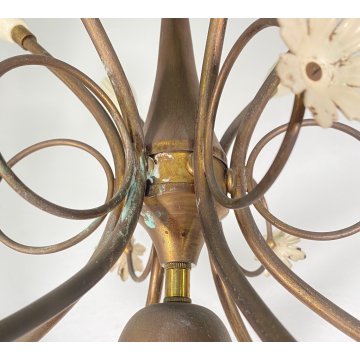 ANTICO LAMPADARIO LIBERTY ANNI 40/50 TREDICI PUNTI LUCE HANGING LAMP VINTAGE