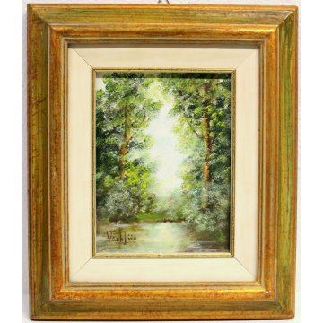 COPPIA QUADRI DIPINTI Livio Vasti PAESAGGIO CAMPAGNA CASCINE BOSCO RUSCELLO '900