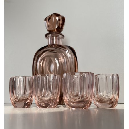 BOTTIGLIA 6 BICCHIERI CRISTALLO MOLATO ART DECO BOHEMIAN CRYSTAL DECANTER '30