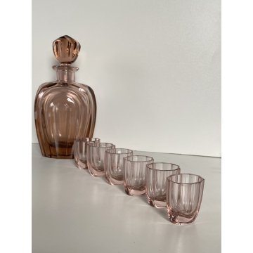 BOTTIGLIA 6 BICCHIERI CRISTALLO MOLATO ART DECO BOHEMIAN CRYSTAL DECANTER '30