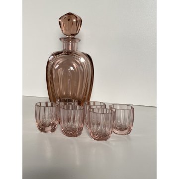 BOTTIGLIA 6 BICCHIERI CRISTALLO MOLATO ART DECO BOHEMIAN CRYSTAL DECANTER '30