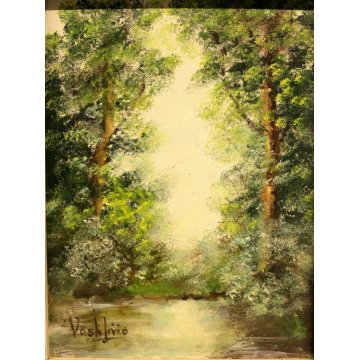 COPPIA QUADRI DIPINTI Livio Vasti PAESAGGIO CAMPAGNA CASCINE BOSCO RUSCELLO '900