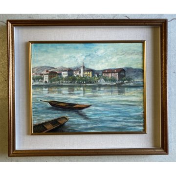 QUADRO DIPINTO OLIO C. Borrè Isola Pescatori PAESAGGIO LACUSTRE LAGO MAGGIORE 79