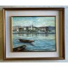 QUADRO DIPINTO OLIO C. Borrè Isola Pescatori PAESAGGIO LACUSTRE LAGO MAGGIORE 79