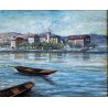 QUADRO DIPINTO OLIO C. Borrè Isola Pescatori PAESAGGIO LACUSTRE LAGO MAGGIORE 79
