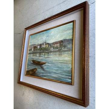 QUADRO DIPINTO OLIO C. Borrè Isola Pescatori PAESAGGIO LACUSTRE LAGO MAGGIORE 79