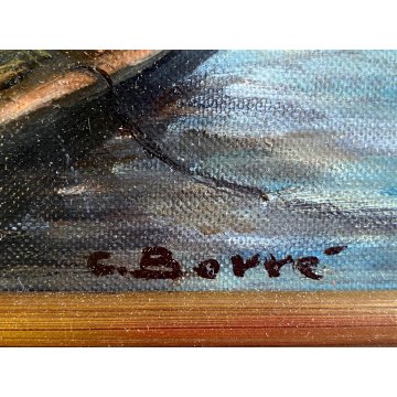 QUADRO DIPINTO OLIO C. Borrè Isola Pescatori PAESAGGIO LACUSTRE LAGO MAGGIORE 79