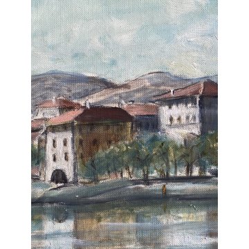 QUADRO DIPINTO OLIO C. Borrè Isola Pescatori PAESAGGIO LACUSTRE LAGO MAGGIORE 79