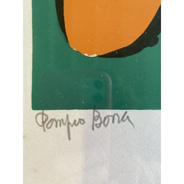 STAMPA MULTIPLO LITOGRAFIA Pompeo Borra 66/90 DISEGNO ASTRATTO VASO FIORI '50/60